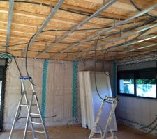 Pose des suspensions faux plafond et gaines électriques