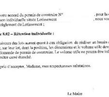 Lettre de la mairie pour creation de bassin de retention