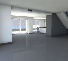 Vue 3d depuis salon, essais carrelage gris