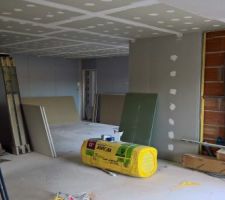 Le jointeur à lui aussi commencé. On voit sur la droite la partie des baies vitrées qui n'est pas faite en attendant leur remplacement.