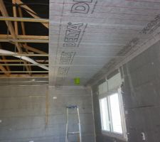 Début de la pose du plafond.
Pare- vapeur