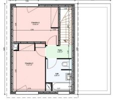 Plan de l'étage : 2 chambres, 1 salle de bain