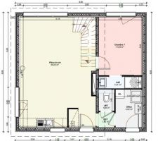 Plan de l'étage : 2 chambres, 1 salle de bain