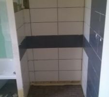 Début carrelage mural salle de bain avec receveur