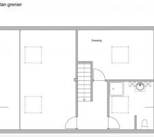 Plan du deuxième étage.
J'ai inversé la partie dressing et la SDB