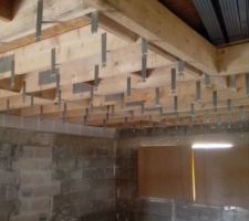 Mise en place suspentes plafond et isolation