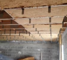 Mise en place suspentes plafond et isolation