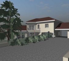 Voici une vue ext&eacute;rieure de notre futur maison vue du portail.