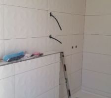 Faience de la salle de douche de la suite parentale presque achevée.