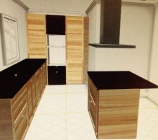 Cuisine en 3D Ikea , mélange bois et façade noir . Qu'est ce que vous en passer ?