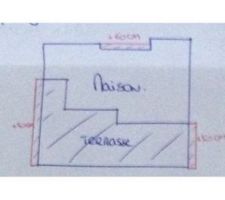 Croquis agrandissement terrasse et création bande de béton sous la 'casquette'