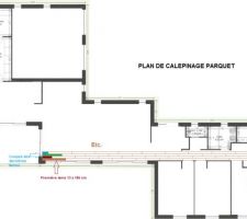 Plan de calepinage de notre parquet massif en bambou densifié ambré.