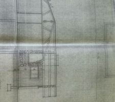 Ancien plan de qualité "médiocre" montrant la structure de l'ossature bois : vue sud