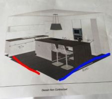 1ère choix de cuisine en laissant le mur.dn rouge la baie vitrée de 2 M en bleu la salle à manger