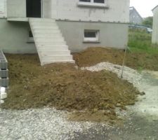 Essai de mise à niveau des terres à l'avant de la maison