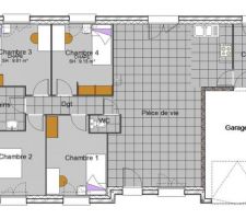 Les plans de la maison, la façade est droite par contre, il n'y a pas de renfoncement.