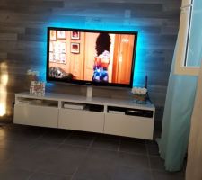 Parquet au mur et nouveau meuble tv