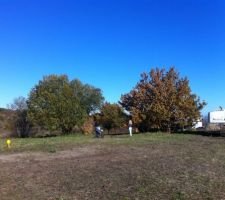 Ici une Photo de l'automne dernier, le terrain fait 530m².
On aurait aimé un peu plus grand mais bon question de budget on a choisi un terrain a peu près plat et dans notre budget 
On peut y voir 2 arbres que nous allons devoir Abattre.