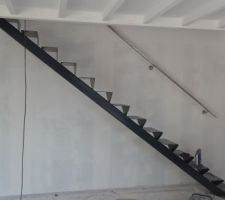 Escalier Acier Anthracite, Limon central, rembarde en Inox rectangulaire.