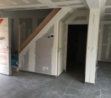 Pose du carrelage dans l'espace séjour,cuisine salle à manger et WC