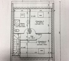 Plan des combles : 2 chambres et une salle d'eau