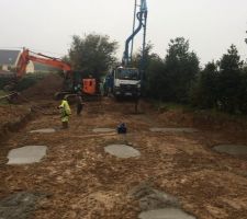 L'équipe en train de couler les plots béton, suivant l'étude de sol et l'étude béton.