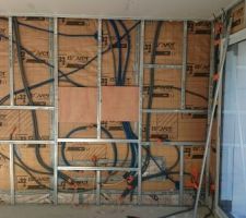 Le futur emplacement de la télé et le câblage pour le système home cinéma 5.1.2, une vrais usine à gaz......