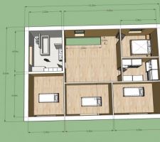 L'étage avec les 3 chambres des enfants au SUD, la chambre d'ami et un dressing commun.