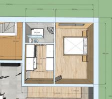 Détail de la suite parentale, réflexion en cours pour mettre le dressing en bas le long du salon/bureau