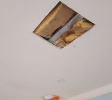 Petit carreau de placo découpe mais la laine de verre est trempées du coup 8l va falloir enlever TOUT ce qui est mouillé!