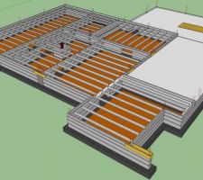 Schématisation de l'emplacement des dernières poutrelles béton (Sketchup).