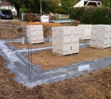 Fondation béton armé de 0.5m*0.4m coulées