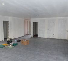 Plinthes posées dans toute la maison. On voit aussi les installations électrique du jour de la cuisine entre autre.
