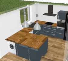 Trame de cuisine avec le lave linge en guise de cave à vin !