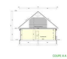 Plan de coupe avec le salon/séjour et les combles aménageables