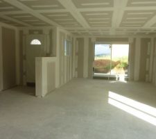 Placo, les joins ont été suuper bien réalisés, ce qui du coup a rendu facile la peinture ensuite, moins de travail de ponçage...
