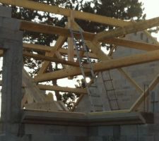 06/12/16 début des montage de la charpente traditionnelle