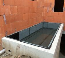 Cot&eacute; nord/est en l'absence de jardin de ce c&ocirc;t&eacute;, nous avons fait r&eacute;aliser un bac pour de futures plantations. 
Au dessous se trouve le local &agrave; poubelles.