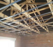 Préparation pour le faux plafond en cour