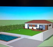 Maison de plain pied, 4 pans sur la maison. Toit plat partie garage