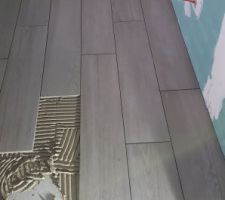 Pose carrelage imitation parquet salle de bain