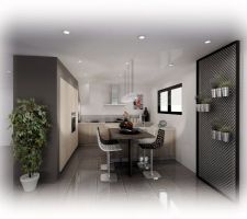 Plan et projection de la cuisine faite par Signatures Cuisine à Rixheim