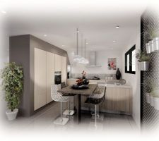 Plan et projection de la cuisine faite par Signatures Cuisine à Rixheim