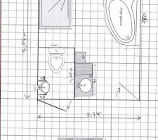 Plan WC et SDB avec baignoire asymétrique