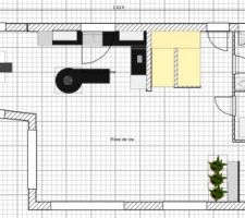 Plan du RDC (refait à peu près avec le logiciel gratuit Sweet Home 3D) 
- Une grande pièce de vie de 60m²: cuisine, salon, salle à manger 
- Hall de 5m²
- Salle de jeux (ouverte du salon) de 7,5m²
- Un local technique de 11m²
- Un WC 2m²