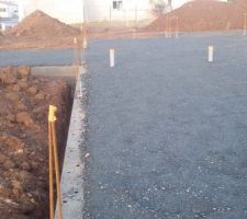 Remblaiement et compactage avant la dalle
Les évacuations et arrivées d'eau