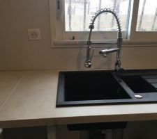 Évier de la cuisine avec le joli plan de travail
