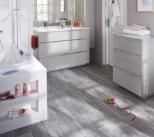 Meuble salle de bain double vasque 120cm ; couleur taupe
+ commode 3 tiroirs supplémentaire