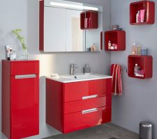 Meuble salle de bain simple vasque 60cm ; couleur rouge