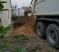 Terrassement en cours afin de couler les fondations d'ici 48 &agrave; 72h ouvr&eacute;s! En revanche, il y a un peu de terre "rouge".. En esp&eacute;rant qu'il n'y en ai pas trop car cela voudrait dire qu'il y a bcp d'argile!